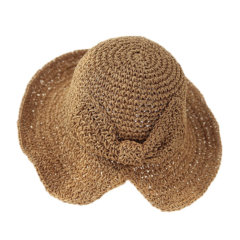 Women Lady Straw Foldable Bucket Hat Bowknot Wide Brim Cap Breathable for Outdoor Fishing Beach Sun Fisherman Hats Summer: coffee