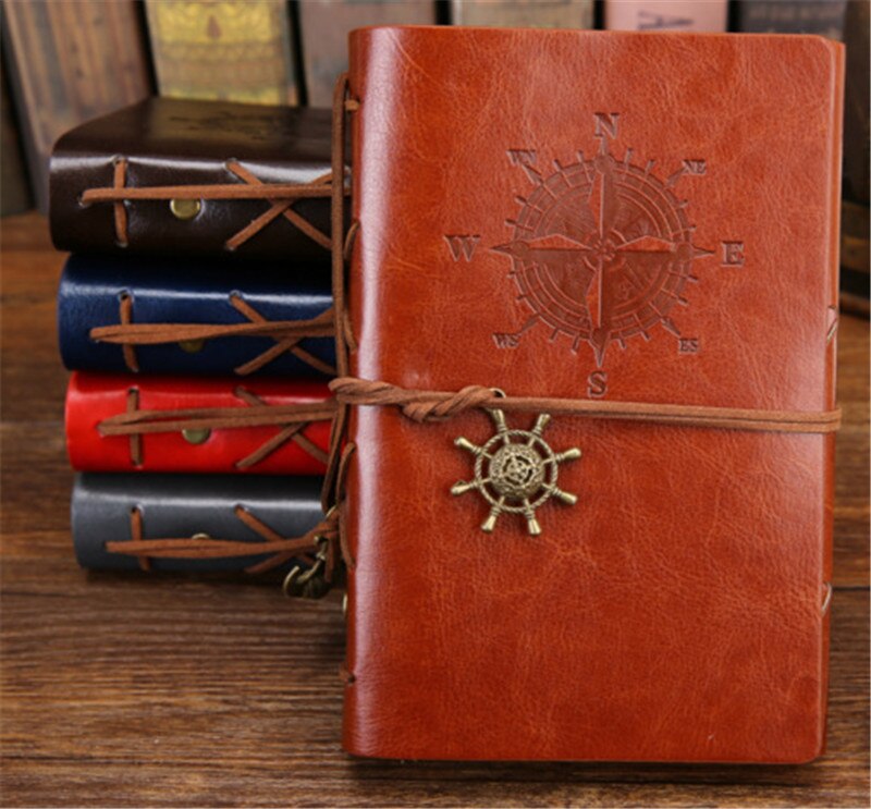 Kunstig pu rejsendes notesbog dagbog planlægning papirvarer vintage pirat spiral note bog journal ringbind blank skitsebog: Brun