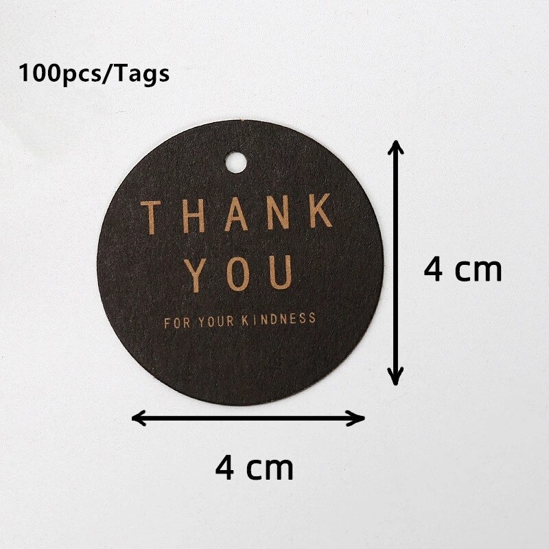 200 Stuks 4Cm Ronde Kaart Kraft Tags Dank U Merci Liefde Print Tag Labels Handgemaakte Product Kledingstuk Schoenen hang Tag Accessoires: THANK YOU black