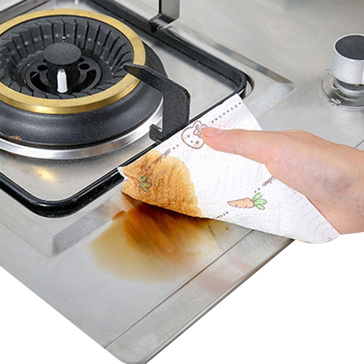 Papel de cocina lavavajillas impreso papel absorbente de aceite papel de cocina toalla rollo de papel lavable toallitas 60 hojas rollo