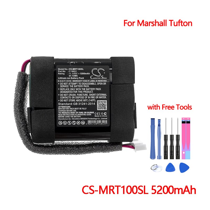 Bluetooth Speaker Batterij CS-MRT100SL Voor Marshall Tufton Cameron Sino Oplaadbare Lautsprecher Batteria 5200Mah