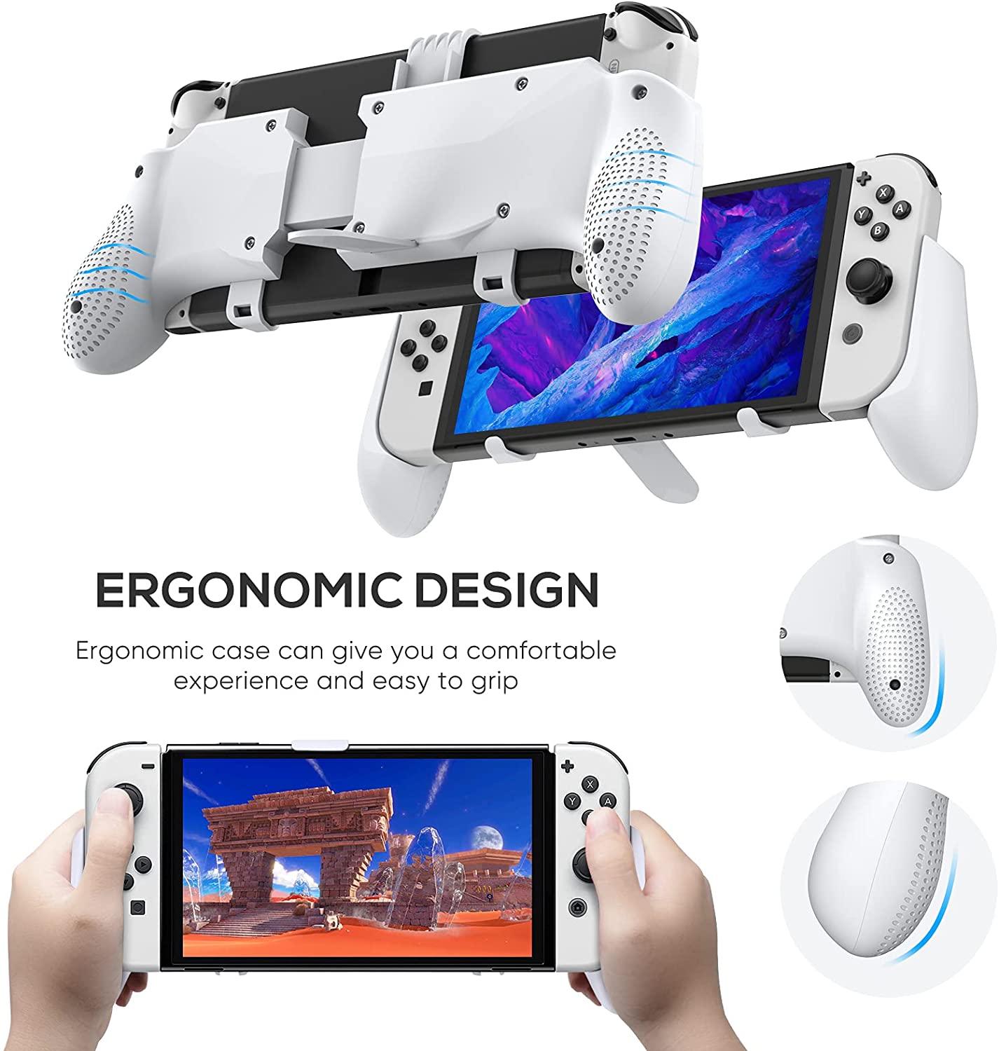 Komfortabler, verstellbarer, rutschfester schutzgriff mit halterung und daumenauflage für die switch oled/switch/switch lite-konsole