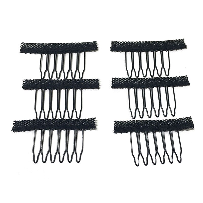 Black 6-teeth Stainless Steel Wig Combs Clip Snap For Full Lace Wig Caps/Hair Weft/Hair Extensions