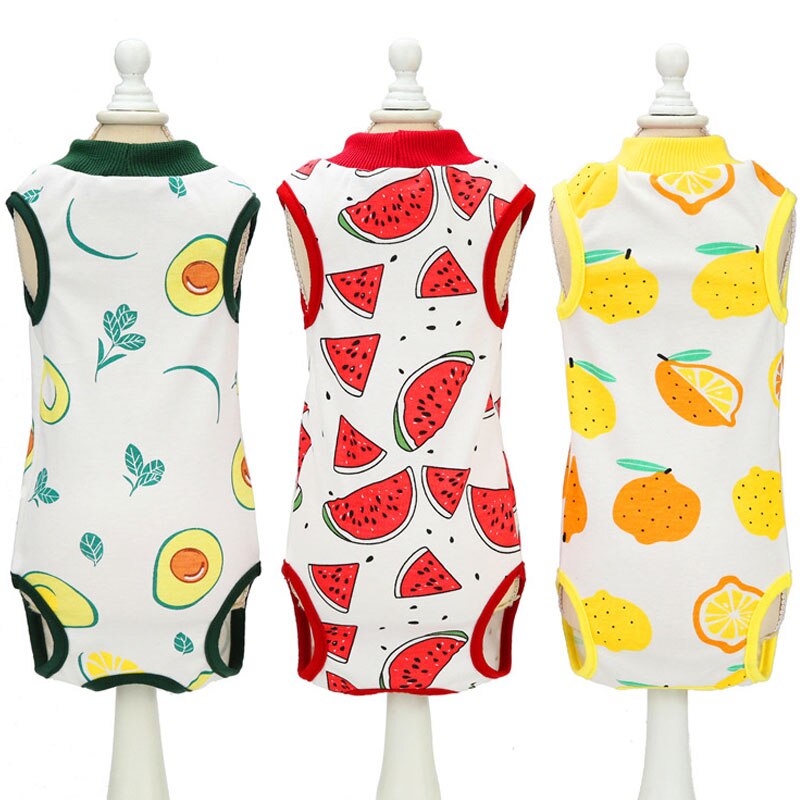 Ropa para mascotas con patrón de frutas, Mono para perro y gato, pijamas para niñas, bata quirúrgica para perros pequeños, monos para perros desteñidos antilamer