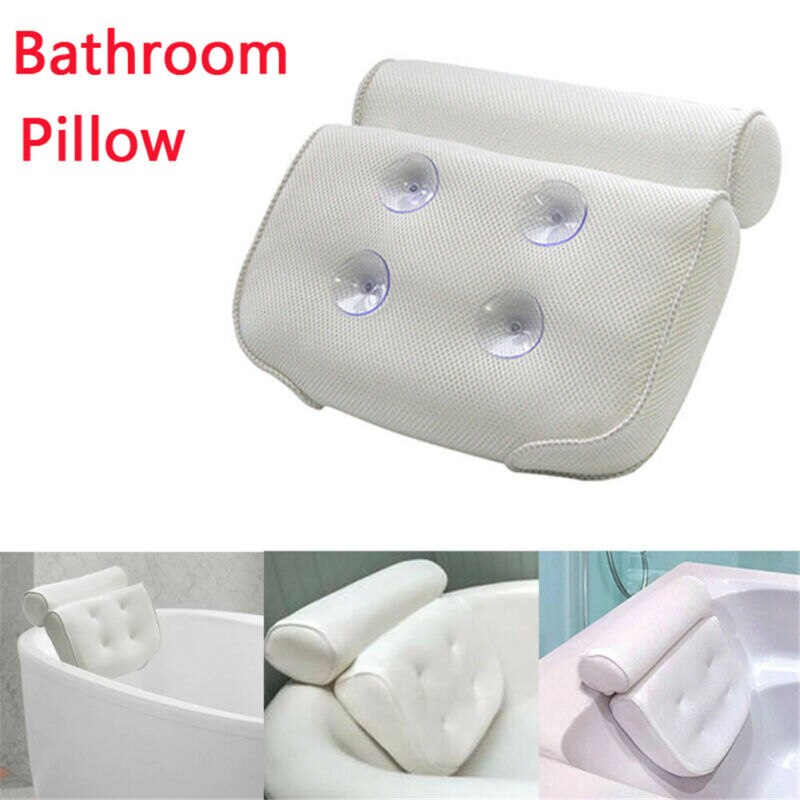 White Waterproof Foam Bathtub Pillow Cushion Relux Bath Spa Head Neck Rest Tool