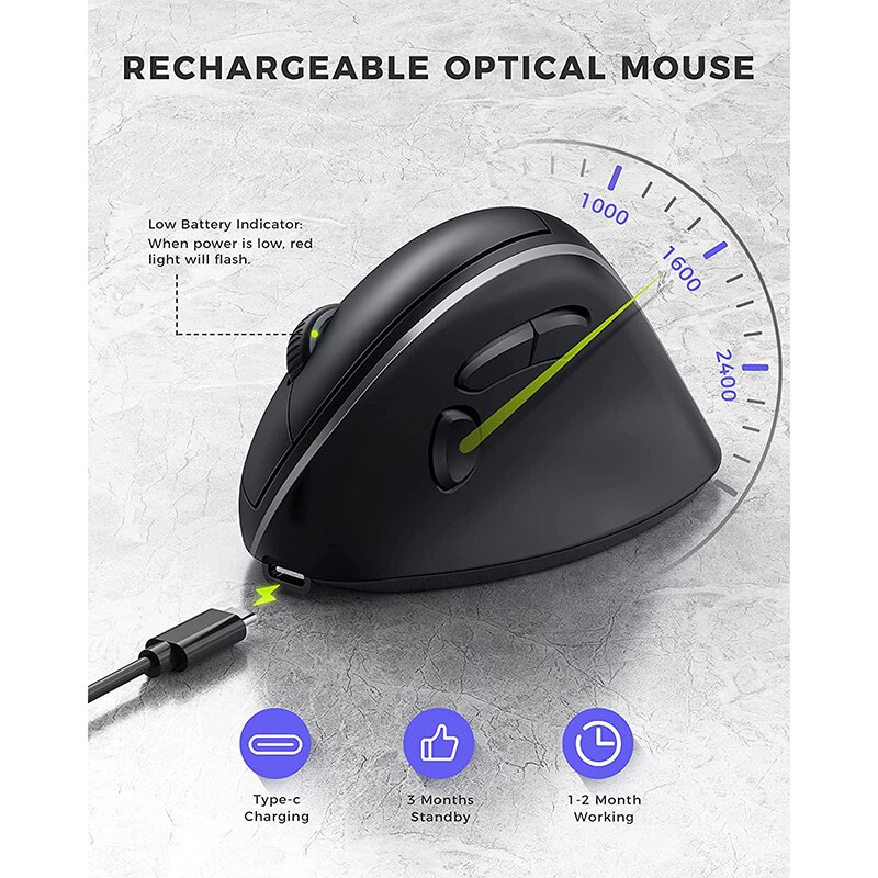 Seenda Ergonomic Rechargeable Mouse Multi-device &amp; Easy-Switch Bluetooth Wireless Mouse for Laptop PC Smart TV Mac Tablet iPad
