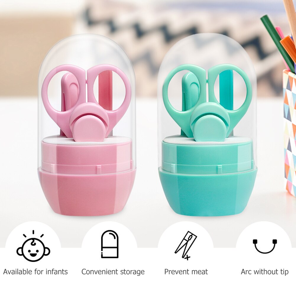 4 pçs/set bebê segurança cuidados com as unhas conjunto kits de saúde do bebê cor sólida infantil aparador de dedo portátil tesoura clippers caixa
