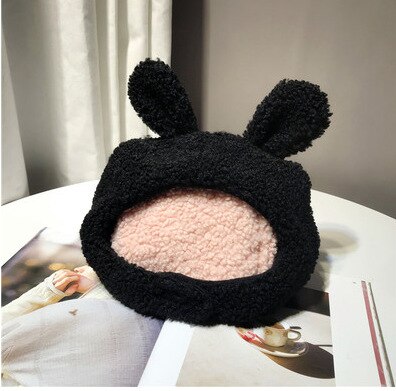 Gorros de protección japoneses suaves para las orejas para mujer, cálidos para otoño e invierno, gorro de lana de cordero para mujer, NS1698: black