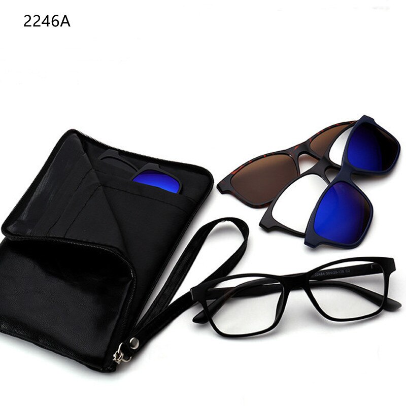 Lunettes de soleil magnétiques polarisées 6 en 1 pour hommes et femmes, Clip magnétique, monture de lunettes de soleil Simple, myopie: 2246A