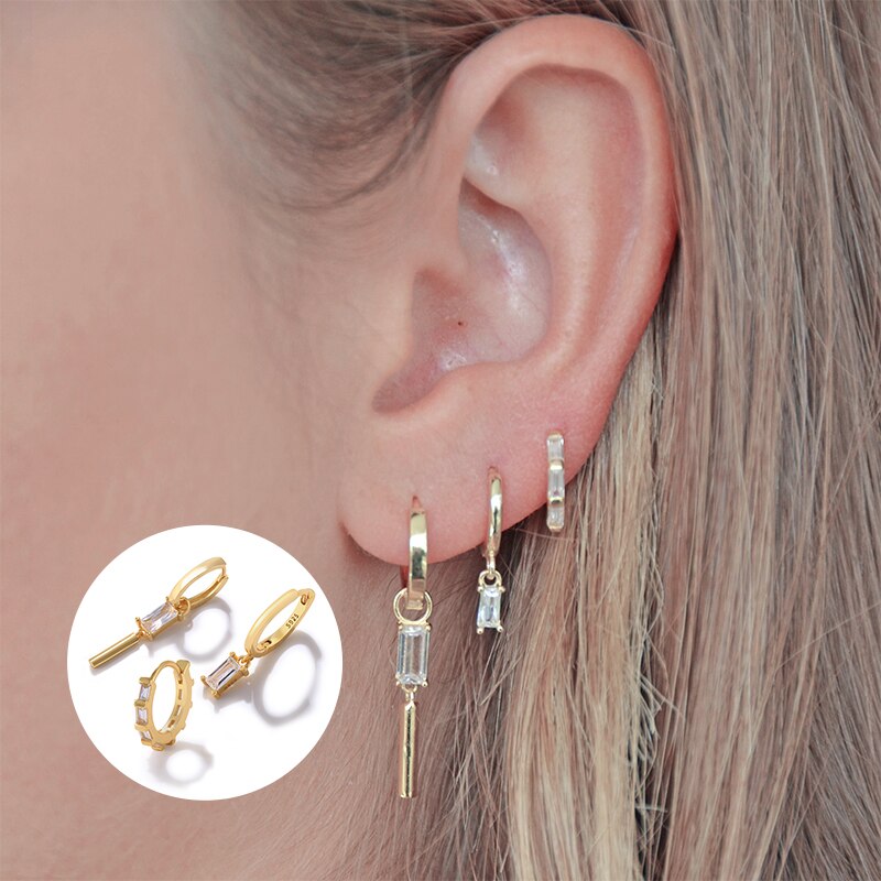 Romad 3Pcs Ins Persoonlijkheid Zirconia Oorbellen Vrouwen Trendy Goud Kleur Wit Zirconia Hoops Oorbellen Meisjes Party