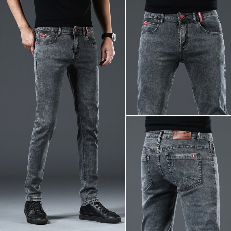 Arrivals Casual Straight Slim Grijze Jeans Demin Broek Voor Mannen: 30