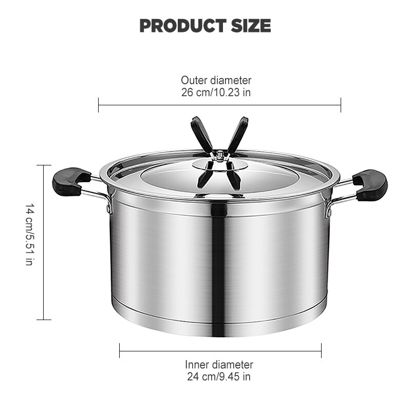 Non stick suppe gryde rustfrit stål dobbelt håndtag gryde sammensatte bund ikke-magnetisk gryde køkken køkkenudstyr i europæisk stil: A 26cm