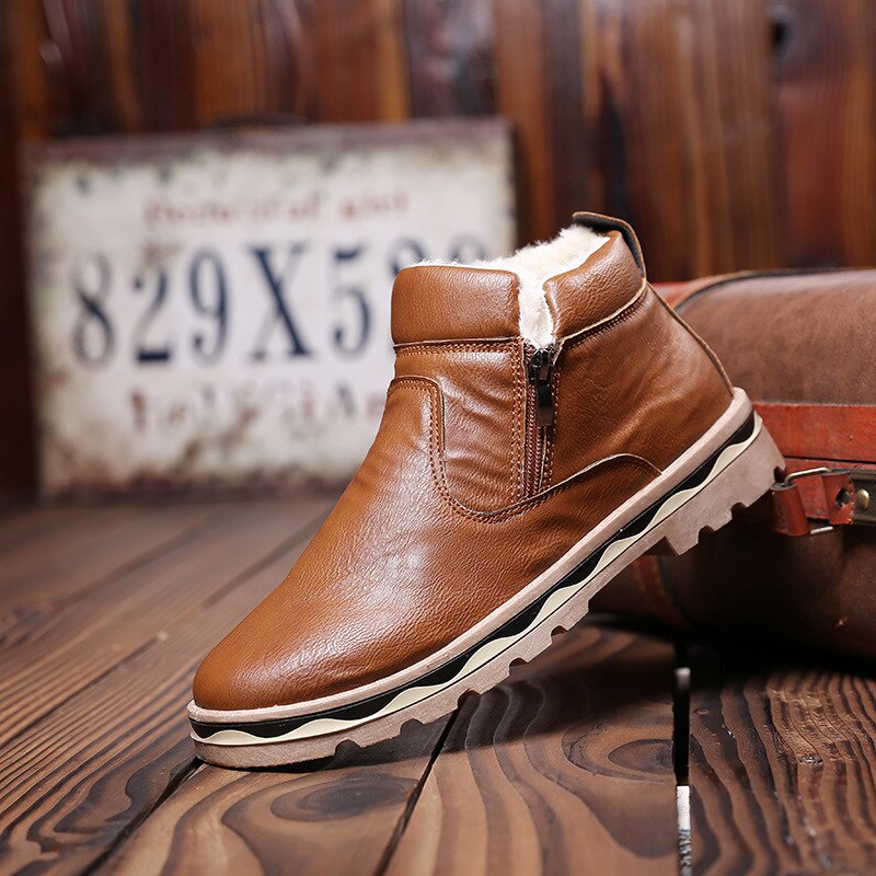 Mode Mannen Snowboots Leer Heren Outdoor Wandelen Boot Winter Boot Casual Schoenen Sneakers Mans Werk Veiligheid Comfortabele Enkel: Bruin / 43