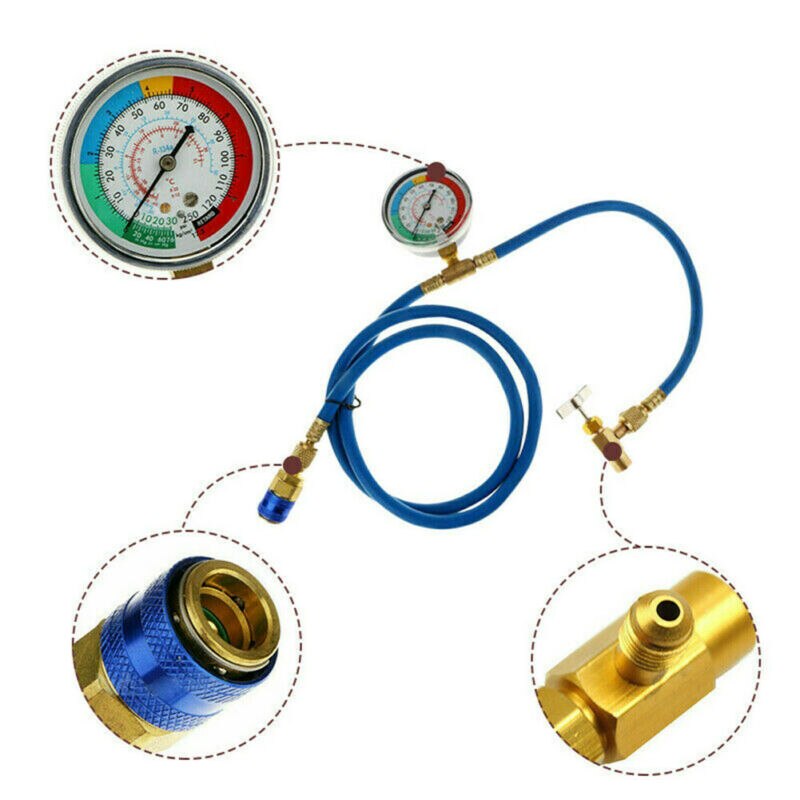For Car Auto Air Conditioning AC R134A Refrigerant Recharge Measuring Hose Gauge Kit