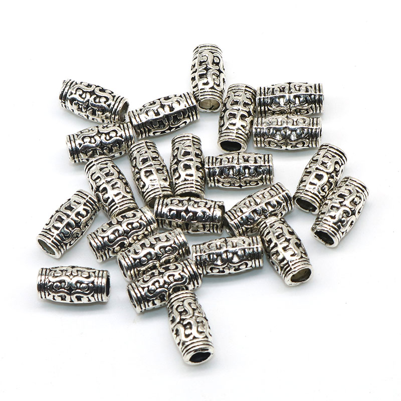 10*6mm 50pcs/lot Silver color Cylinder Beads Silver Plated Pattern Spacer Beads Charm For Jewelry Making Bracelets DIY