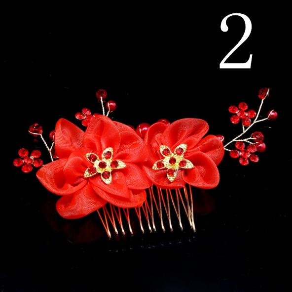 Women Bridal Ivory Red Flower Hair Comb Crystal Tiara Pearls Gorgeous Hair jewellry Wedding Party Decoration Accessories