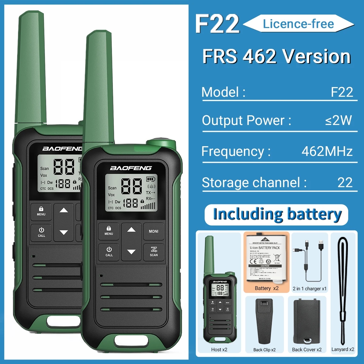 2 Stück baofeng f22 mini walkie talkie pmr446 frs tragbares Zwei-Wege-Radio-LCD-Display-Typ-C-Ladegerät für die Jagd: Black