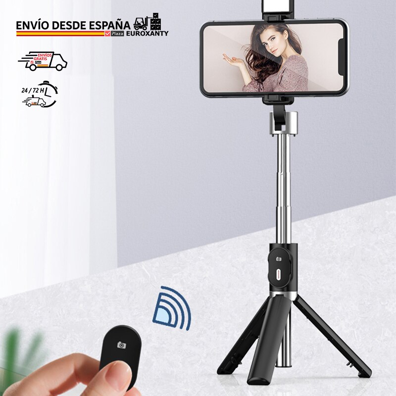 EUROXANTY® | Palo Selfie con Tripode | Luz LED para movil | Tripode para movil | Selfie Stick | Trípode Selfie | Plaza España