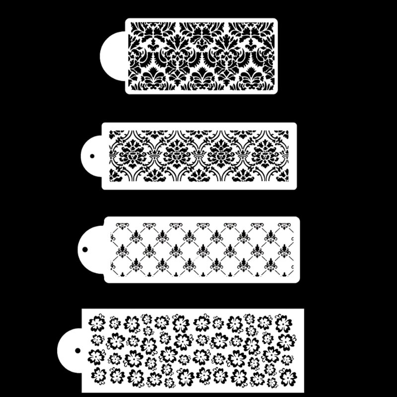 4pc Cake Flower Border Stencil Painting Template DIY Walls Scrapbooking Coloring Photo Album Embossing Office School Supplies