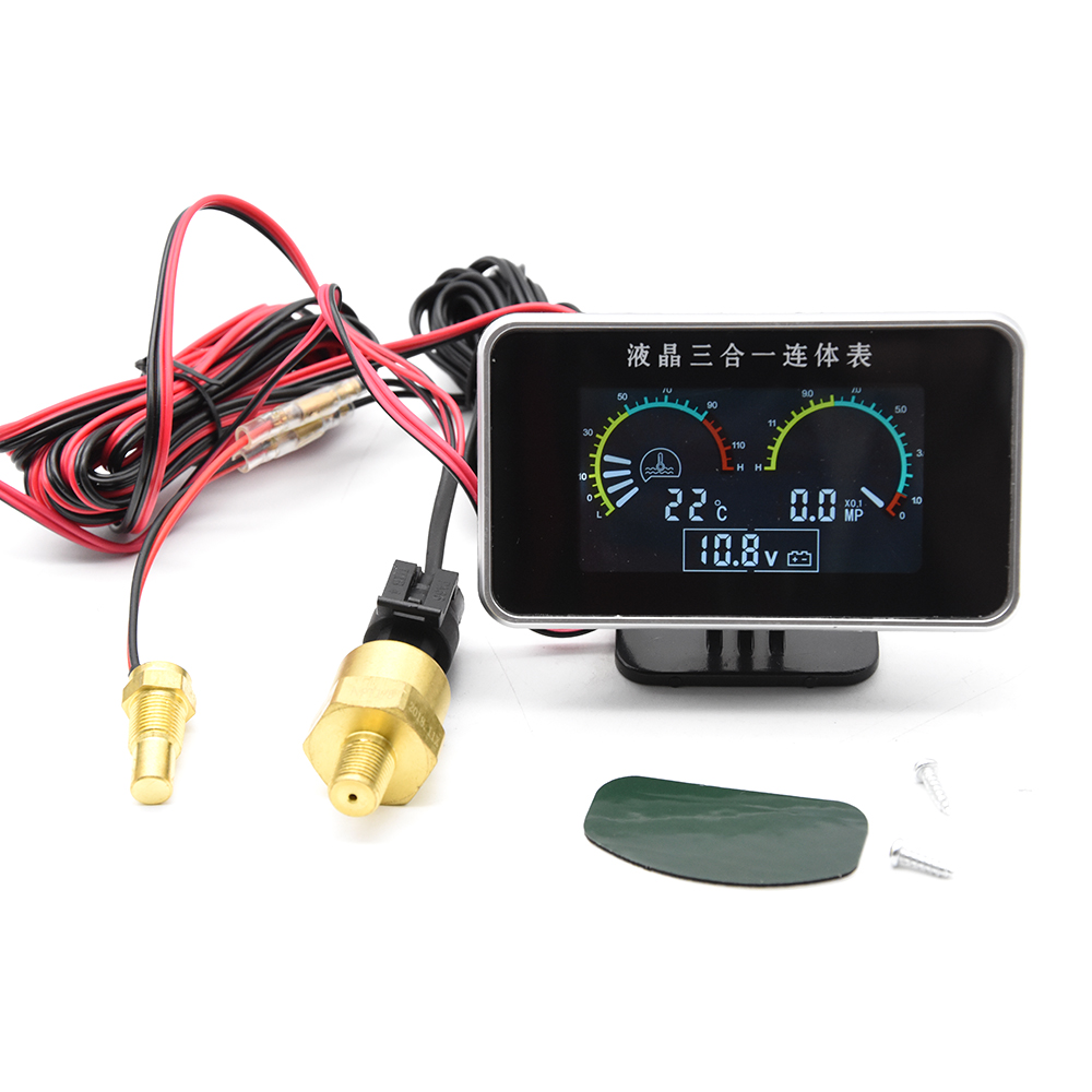 HD 3 In 1 LCD Digital Car truck water temp gauge Voltmeter Oil pressure Meter Thermometer Sensor 10mm Auto Boat temperature moto