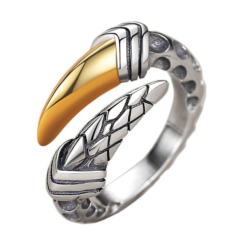 Anello con artiglio di drago retrò di personalità Accessori per dita maschili Anello in argento sterling 925 vintage per gioielli da uomo regolabili