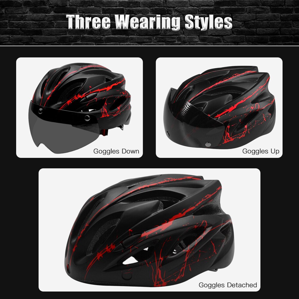 Casco de ciclismo con gafas magnéticas desmontables, luz LED para bicicleta de montaña, cascos de bicicleta, casco Protector de seguridad, Ventilación de 18