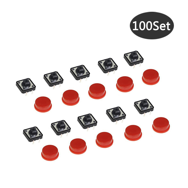 100Set 5 Kleur Keycap Tactiele Drukknop Schakelaar Momentary 12*12*7.3Mm Microschakelaar Knop Diverse Set Voor Arduino Framboos Pi3: Rood