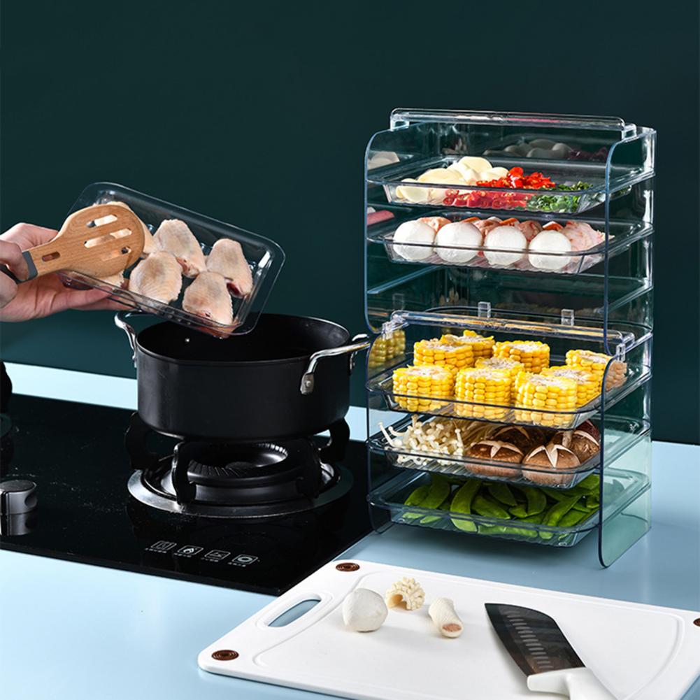 Multilayer Side Dish Rack Fruit Vegetables Side Dish Rack Drawer Stackable Vegetable Meat Kitchen Tray Fridge Organizer