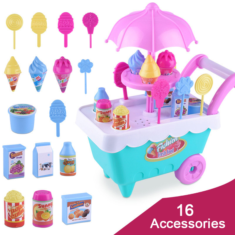 Children&#39;s Simulation Candy Ice Cream Small Cart Girls Cute Puzzle House Toys