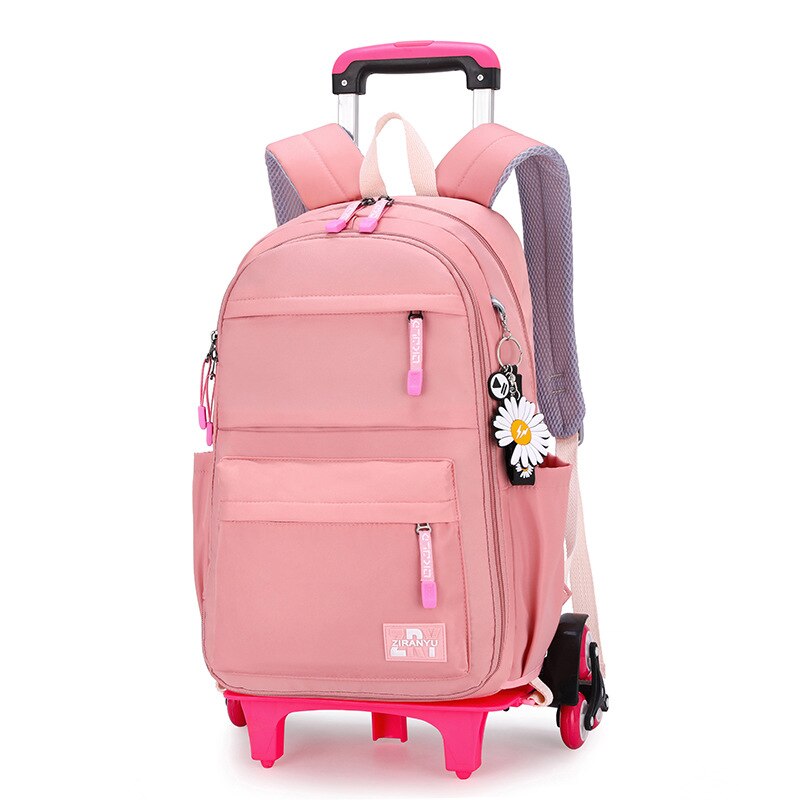 ZIRANYU Schule Rädern Rucksack tasche einstellen für mädchen Wagen mit Rädern Schüler Schule tasche rollen Rucksack Multifunktionale: 6 Räder Rosa