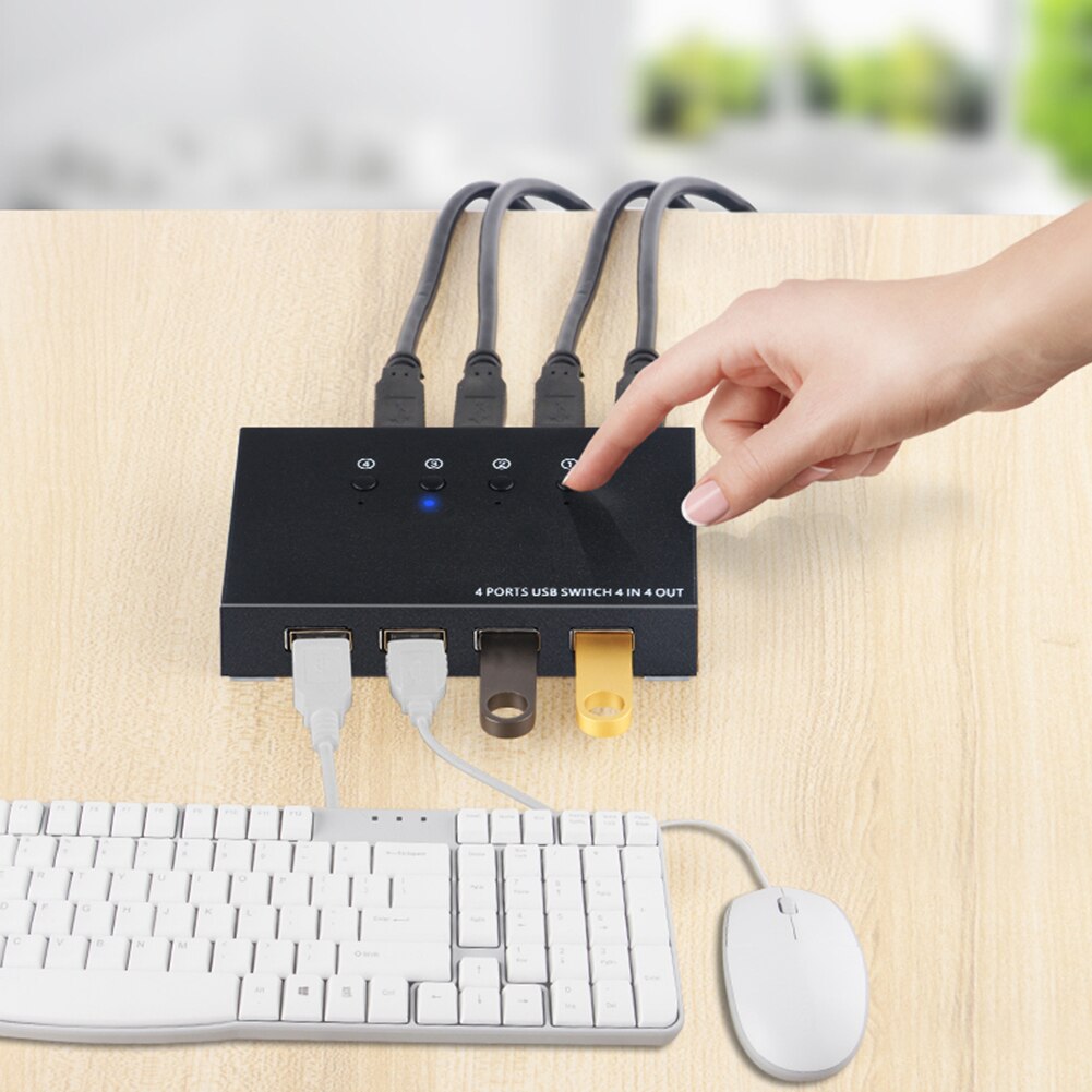 USB Switch KVM Switch Box 4 USB2.0 Switcher PC Sharing Splitter for Keyboard Mouse With 4 USB Cables Support