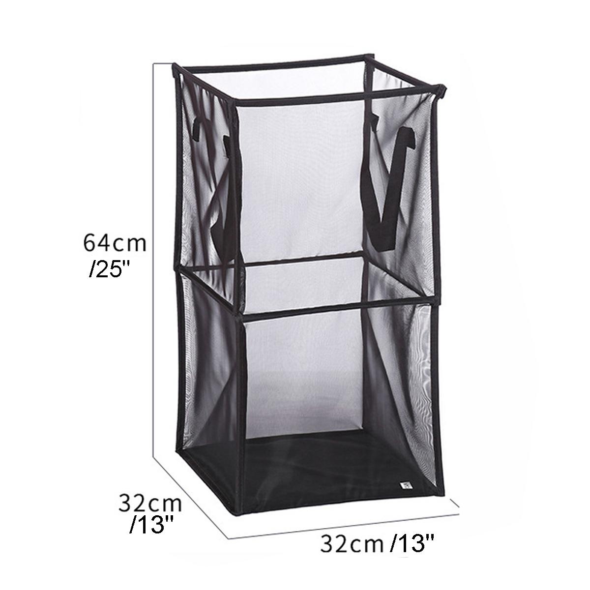 Breathable Mesh Foldable Laundry Basket Organizer For Dirty Clothes Laundry Hamper large Sorter Grids Collapsible Folding Basket: Black 2 Layers
