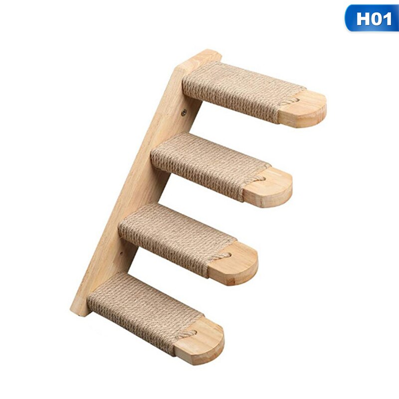 Natuurlijke Houten Kat Klimmen Plank Trap Muur Gemonteerd Vier Stap Kat Trap Met Jute Scratch Voor Katten Baars Platform Levert: H01