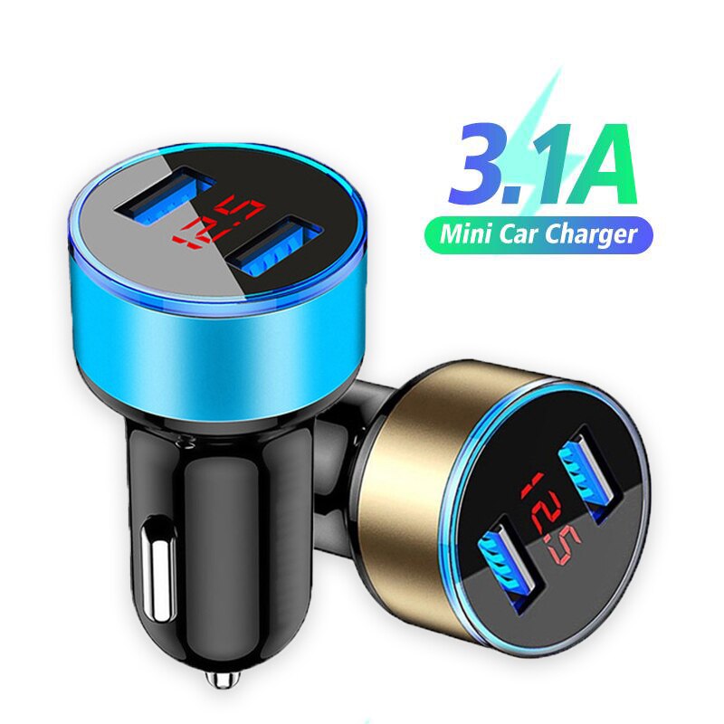 Car Charger 3.1A Fast Charging Dual USB Charge Bank For Xiaomi Mi 11 Note 10 Lite 8 9 SE A2 A3 Samsung LED Display Phone Charger