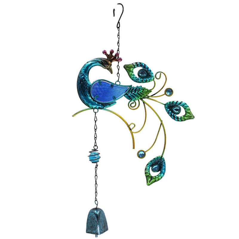 Colorful Peacocks Shape Pendant Bell Wind Chimes Indoor Balcony Indoor Outdoor Garden Decor Hanging Decoration: blue
