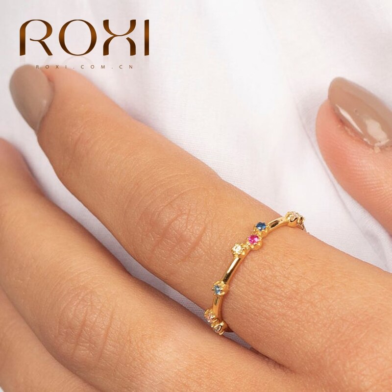 ROXI-Anillo de plata de primera ley y circón para mujer, sortija, plata esterlina 925, Circonia cúbica, zirconia, circonita, zirconita, varios colores, estilo bohemio