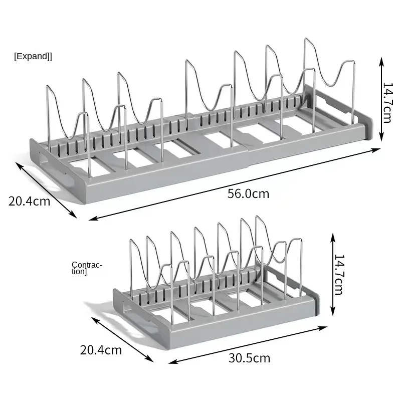 Estante de cocina ajustable y extensible para guardar ollas y utensilios en gabinetes, encimera, cuenco y estante para platos: Gris claro
