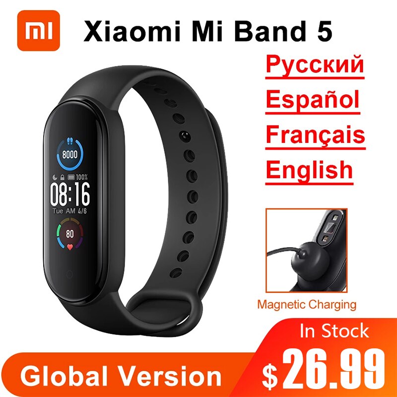 Original Xiaomi Mi Band 5 Global Version Smart Miband5 Bracelet Sport Heart Rate Fitness Tracker Bluetooth Waterproof BT5.0