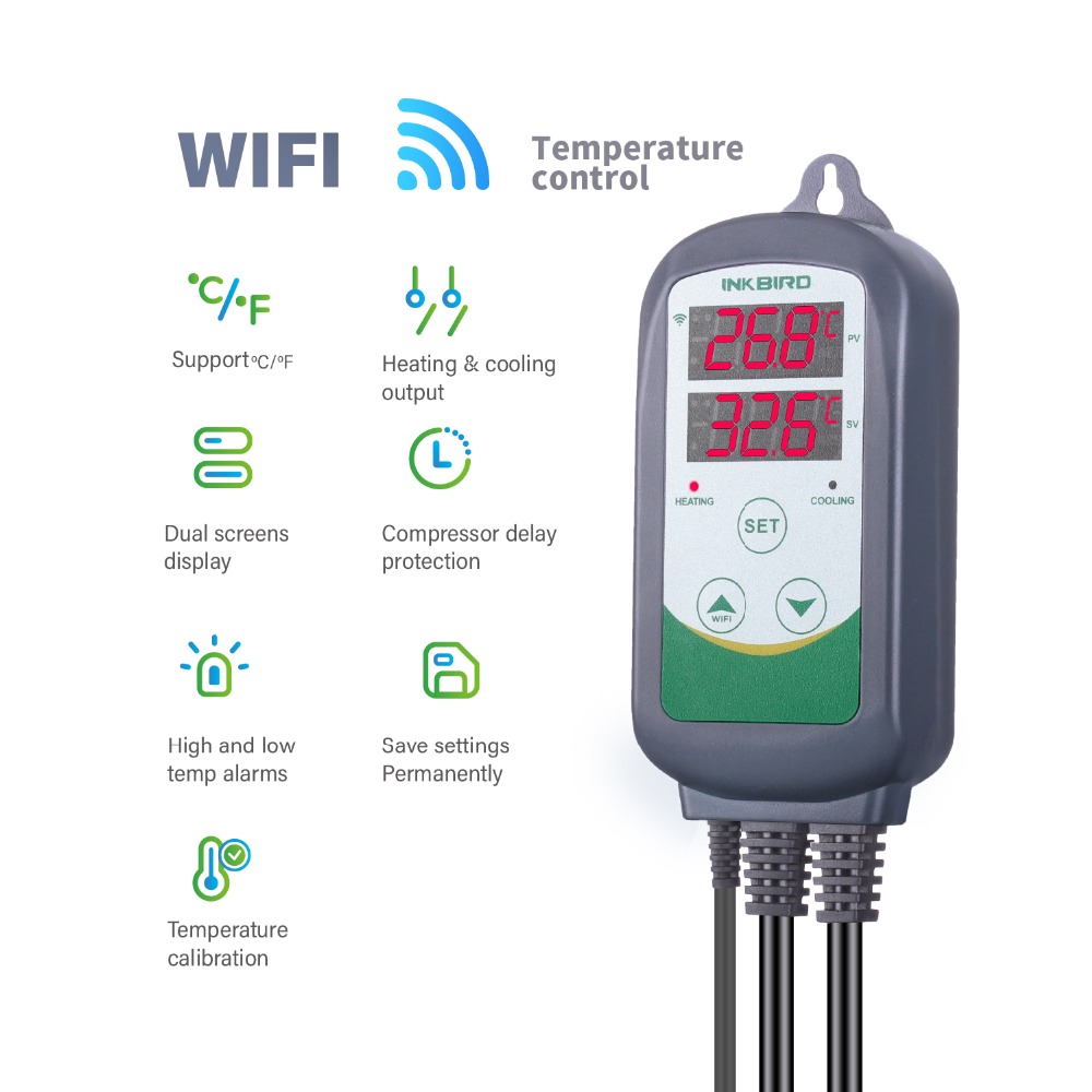 INKBIRD-controlador de temperatura de refrigeración, termostato regulador para invernadero, elaboración casera, enchufe de la UE, WIFI, ITC-308 y 308