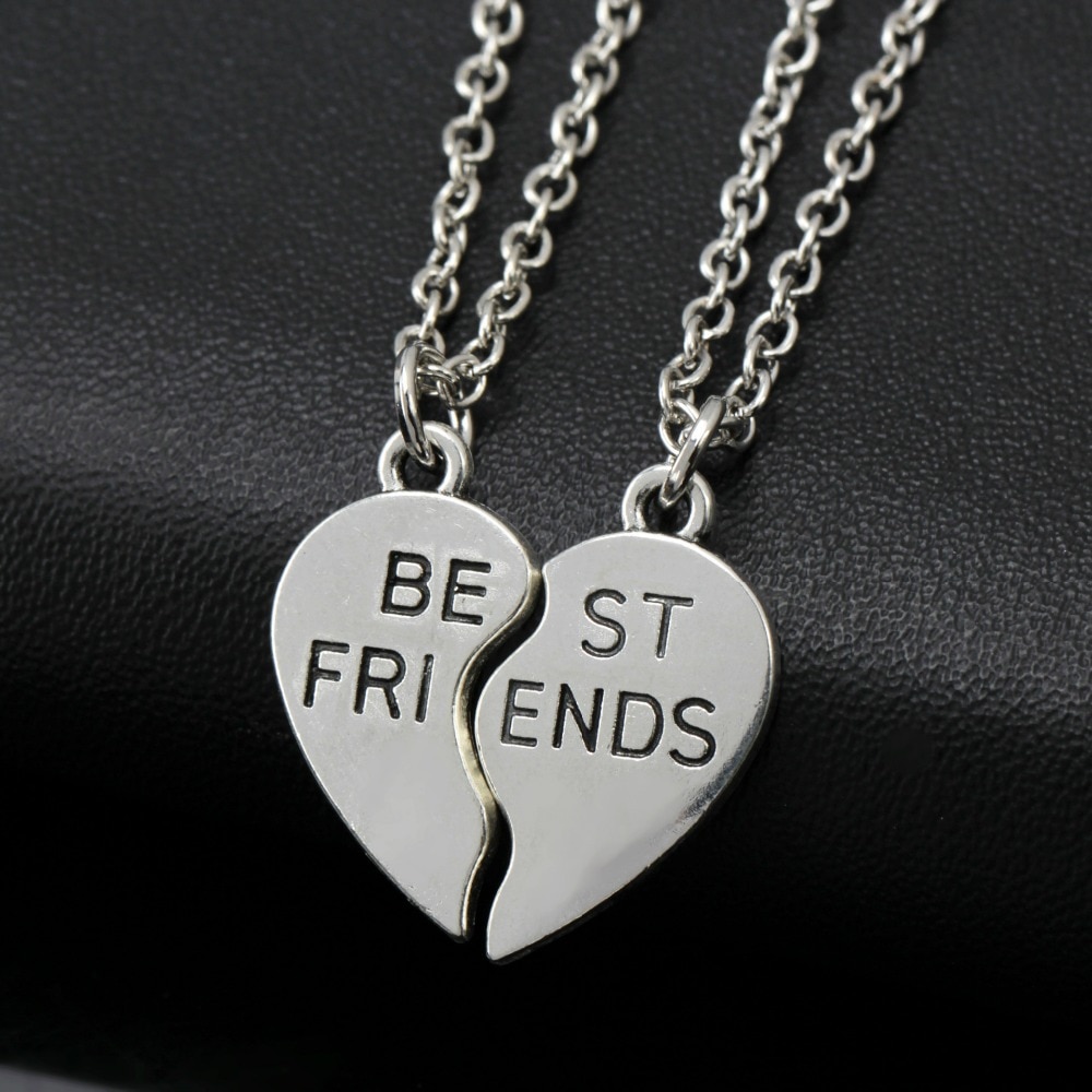 Two - Piece Set Of Two Stitching Best Friends Couple Heart - Shaped Pendant Necklace