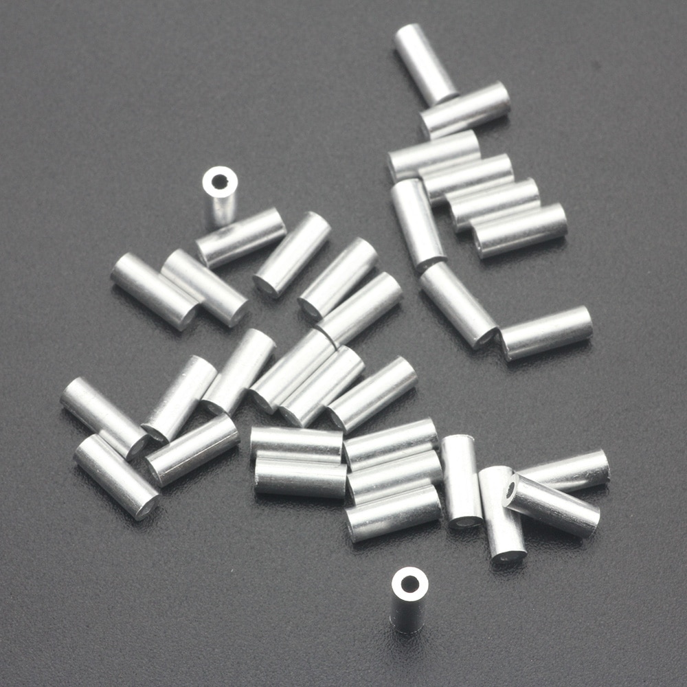 Krymphylsor i aluminium 100 st/lot enkel rund fiskelina krymptråd tillbehör för krympning 0.8-1.8mm