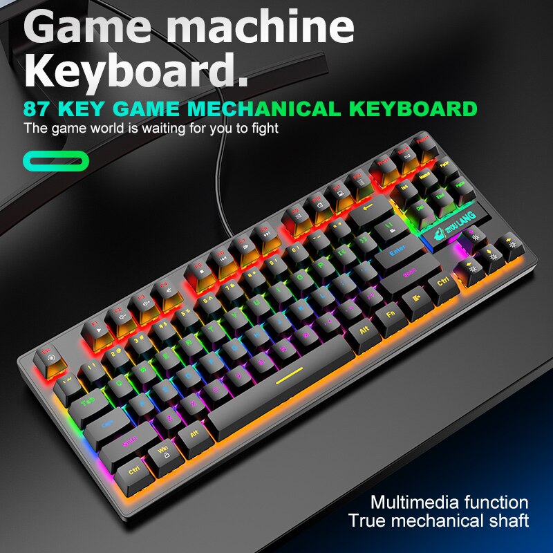 Colorful Backlit Gaming Mechanical Keyboard 87Keys Blue Switch Rainbow Backlight Game Wired Keyboard for Office Laptop PC Gamer