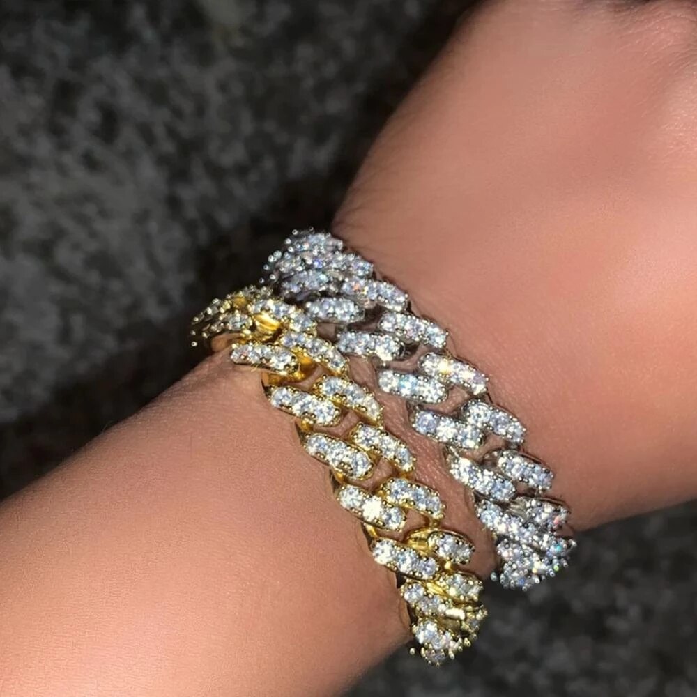 15mm Bling Strass Hip Hop Cuban Link Kette Armbänder für Frauen Männer Iced Out Volle Kristall Rapper Hand Kette luxus Schmuck
