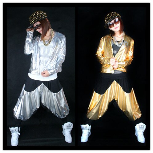 de chaquetas sueltas de baile con cremallera y empalme de jazz para mujeres y hombres, unisex, de color dorado y plateado, ropa de rendimiento superior brillante