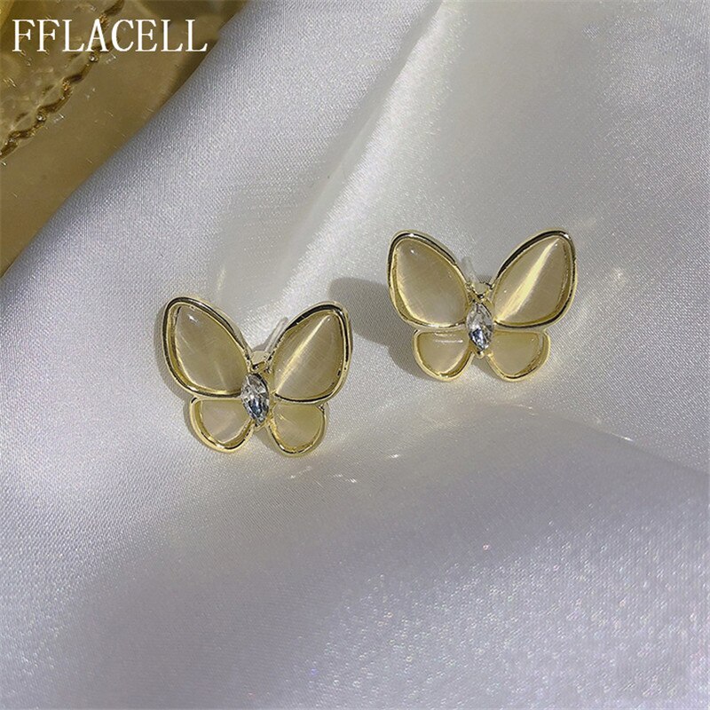 Fflacell Chic Mode-sieraden Opal Shell Rhinestone Parelmoervlinder Vlinder Ringen Opening Verstelbare Oorbellen Choker Ketting: Earring