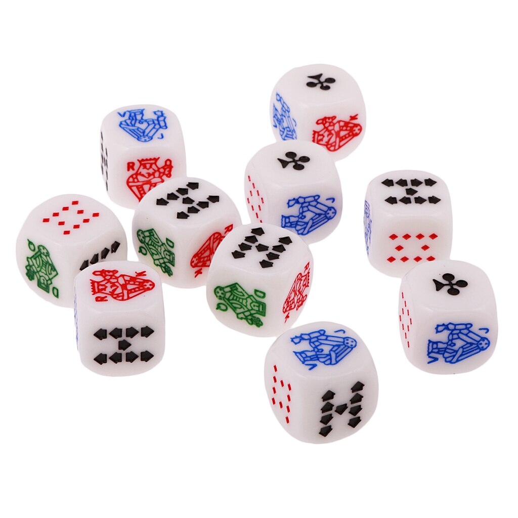 10 Pieces of 6 Sided D6 Dice Ace King Queen Jack 10 9 for Poker Gaming Card Game Dices Liar&#39;s Dice games