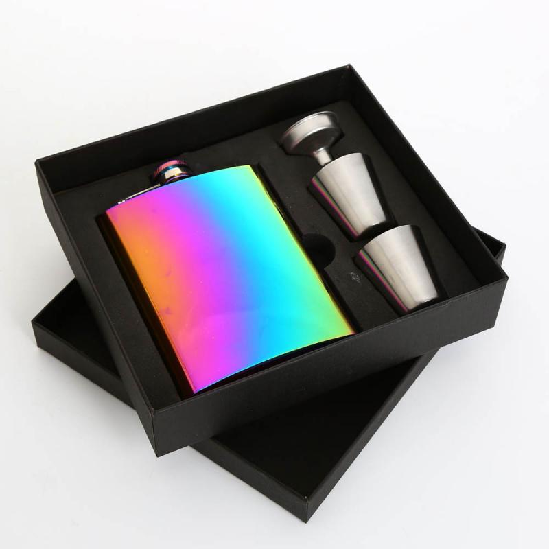 8oz Colorful Stainless Steel Hip Flask Set Whiskey Wine Bottle Retro Alcohol Pocket Flagon Face Alcohol Vodka Hip Flask