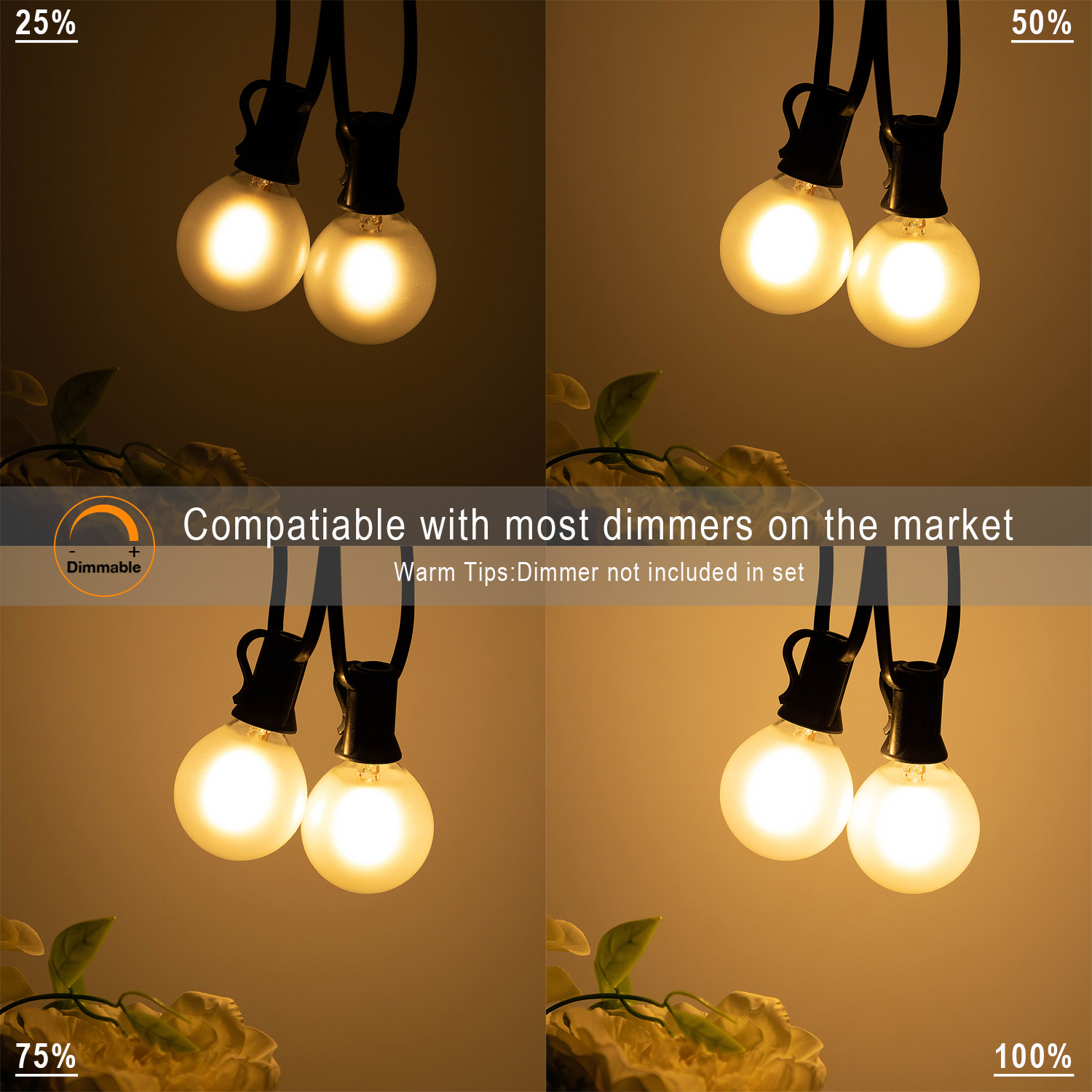 65ft Fee Outdoor Lichterketten g40 LED gefrostete weiße Glühbirnen dimmbar anschließ bar wasserdicht Garten Dekor Girlande leichte Kette