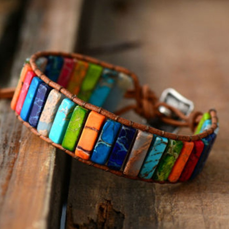 Milangirl chakra pulseira jóias artesanal multi cor natural tubo de pedra contas envoltório pulseira casais pulseiras presentes