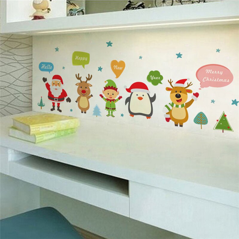 Kerst Elements Muurstickers etalage Office Home Decoratie Diy Kerstman Rendier Sneeuwpop Xmas Tree Snowfake Decal: xmas114